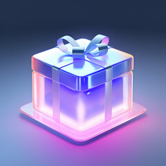 Wall Mural - Digital technology 3D blue and white transparent glass gift box icon