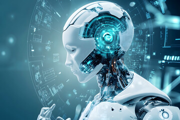 futuristic cyber woman with binary code