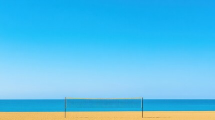 Aufkleber - Serene beach volleyball court with golden sand and deep blue ocean under a clear sky Generative AI