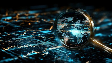 Poster - Magnified view of a world map under glass showing geographic details and landmarks in high definition clarity