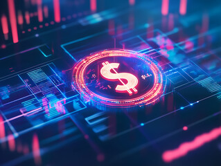 Poster - Digital currency surge financial technology visualized in a futuristic environment