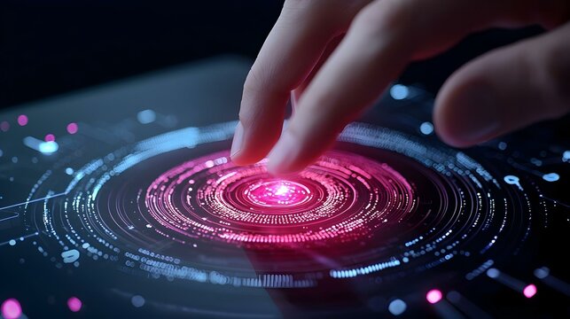 Futuristic Hand Touching Interactive Holographic Interface Design