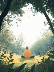 Poster - Meditation in nature brings tranquility and peace during a serene moment surrounded by lush greenery and soft sunlight