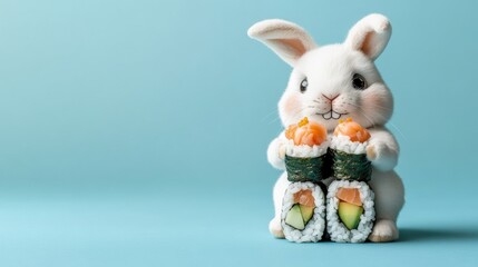 Poster - A charming white rabbit holding a fresh carrot while surrounded by a fluffy texture creating a joyful and playful scene