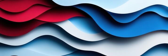 Fototapete - Dynamic layered paper art waves in red, blue, and white showcasing national pride and artistic movement Generative AI