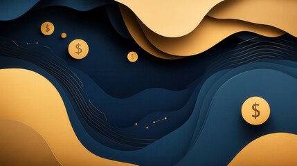 Leinwandbilder - Sophisticated paper art background showcasing financial growth themes with geometric designs and golden blue textures Generative AI