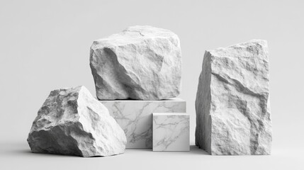 Poster - Elegant white marble block showcasing smooth texture and natural veins in a minimalist setting ideal for design