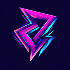 Fototapete - Neon Abstract Shape Geometric edges glow on dark backdrop, blue-purple hues