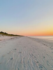 Poster - Calm expanse of a deserted beach at sunset with a clear horizon and tranquil atmosphere Generative AI
