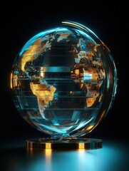 Poster - Futuristic globe design featuring glowing elements and layered structures symbolizing global diplomacy and balance Generative AI