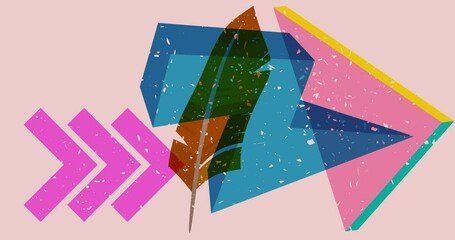 Poster - Risograph Feather with geometric shapes animation. Moving object in trendy riso graph design video.