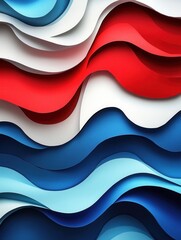 Leinwandbilder - Dynamic waves of red, blue, and white create a powerful paper art background for national pride and movement expression Generative AI