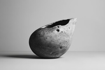 Fototapete - A textured stone vessel stands on a reflective surface with shadows