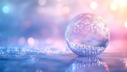Poster - Ornate glass sphere with pearls on bokeh background.