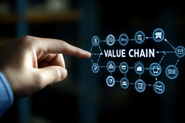 Aufkleber - Businessman pointing value chain icon on virtual screen