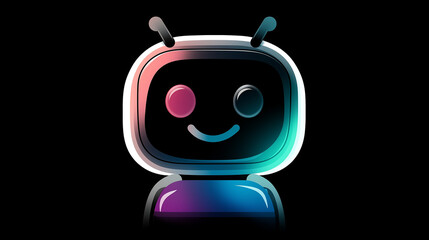 Poster - Friendly robot winking and smiling on black background