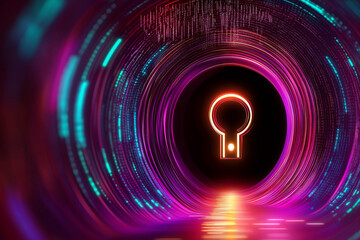Aufkleber - Keyhole shining at the end of digital tunnel representing data security