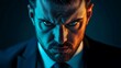 © HPMP Studio - Stern Man in Suit Looking Intensely with Blue and Orange Lighting