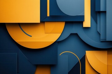 Leinwandbilder - Sophisticated paper art composition showcasing geometric shapes symbolizing financial growth in deep blue and golden tones Generative AI