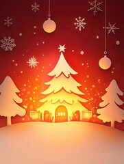 Aufkleber - Experience the warmth of Christmas with a cozy paper cutout featuring a glowing tree and festive decorations Generative AI