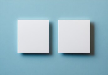Poster - Simple blank white square notes ready for your ideas and reminders on a soft blue background : Generative AI