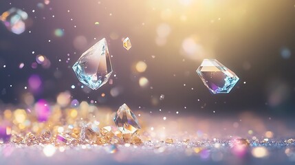 Poster - Floating faceted gems with vibrant bokeh lights create a luminous display