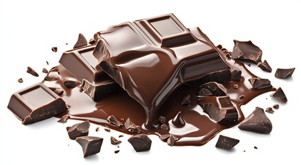 Poster - Melted Dark Chocolate Bars on White Background with Ingredients : Generative AI