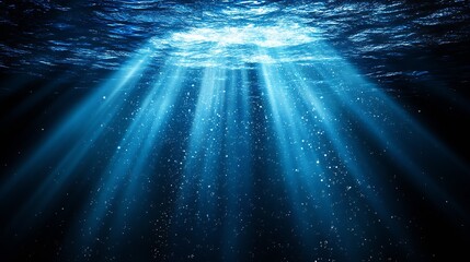 Poster - Underwater Light Beams Penetrating the Surface of the Water Creating a Serene Mood : Generative AI