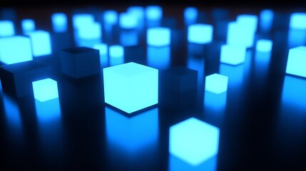 Aufkleber - Glowing Blue Cube Arrangement on a Dark Surface Highlighting Minimalist Design and Creativity : Generative AI