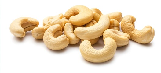 Poster - Raw Cashew Nuts Piled on Clean Background Highlighting Healthy Snack Options : Generative AI