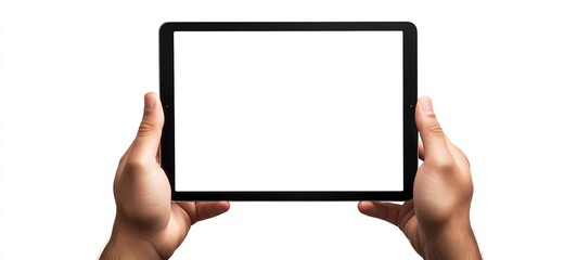 Aufkleber - Hands holding a blank tablet with a black border against a white background : Generative AI