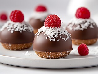 Poster - Artfully Decorated Chocolate Raspberry Treats on Elegant Plate : Generative AI