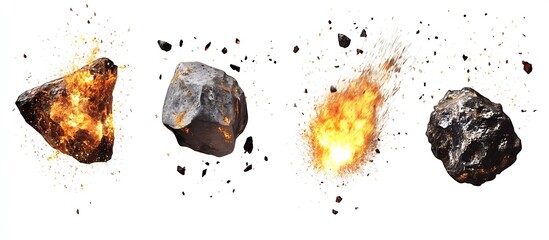 Leinwandbilder - Explosive Rock Fragmentation with Sparks and Fiery Elements in Dynamic Motion : Generative AI