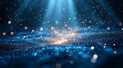 Poster - Captivating Blue Light Rays Shining Through Sparkling Particles in Space : Generative AI