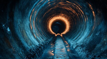 Poster - Underground pipe relining process. Liner curing with bright resin texture. Expert plumbing maintenance. Realistic depth lighting shows underground infrastructure repair. Innovative waterproofing , 32k