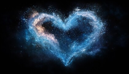 Poster - Abstract Cosmic Heart Shape with Colorful Galaxies and Stars on Dark Background : Generative AI