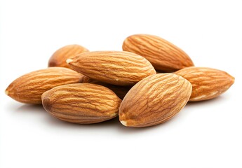 Poster - Raw Almonds Pile on White Background Showcasing Natural Nutty Goodness : Generative AI