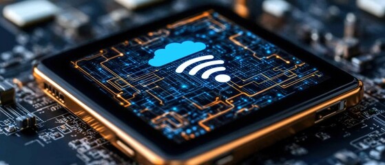 Poster - Smart phone displaying a wi-fi on its screen symbolizing connectivity and modern communication technology