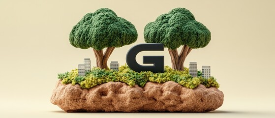 Poster - A resilient tree growing on a rocky surface with the letter d carved into the stone beneath its roots and branches