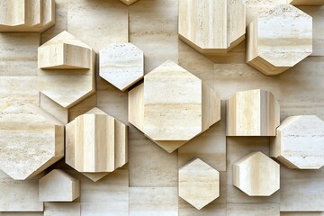 Aufkleber - Travertine Hexagonal pattern creates depth and dimension on the wall