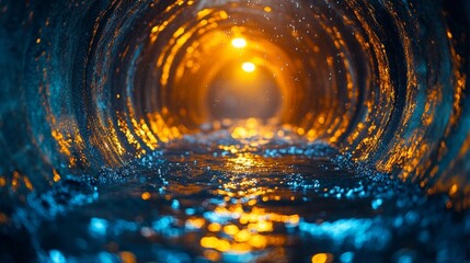 Poster - Underground pipe relining process. Liner curing with bright resin texture. Expert plumbing maintenance. Realistic depth lighting shows underground infrastructure repair. Innovative waterproofing , 32k