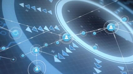 Poster - Animation of digital icons and network connections over abstract blue background