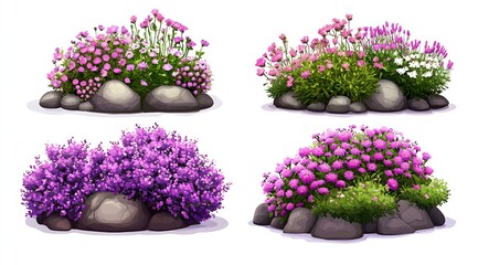 Poster - Artistic Floral Arrangement with Varied Pink Flowers and Stones : Generative AI