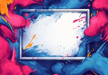 Poster - Dynamic colorful frame surrounded by swirling paint splashes inviting artistic creativity and imagination for design projects : Generative AI