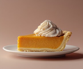 Poster - Homemade Pumpkin Pie Slice Topped with Whipped Cream on a Neutral Plate : Generative AI