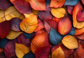 Poster - Colorful Autumn Leaves Laying On The Ground Showcasing Rich Red Orange And Yellow Hues For Fall Season : Generative AI