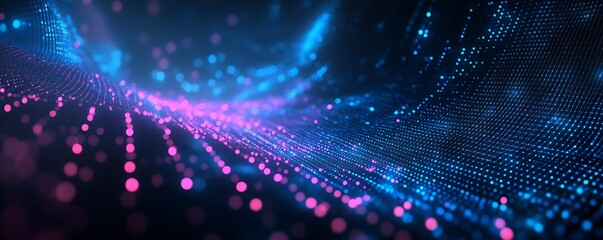 Poster - Dynamic Abstract Wave of Colorful Dots with Blue and Pink Light in Digital Space : Generative AI