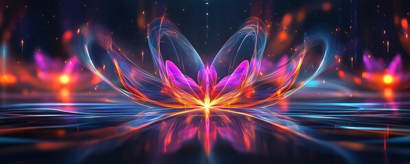 Aufkleber - Mesmerizing floral burst of color and light creating an abstract art piece on calm waters : Generative AI