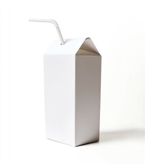 Poster - Simple White Drink Carton With Straw Isolated On White Background : Generative AI