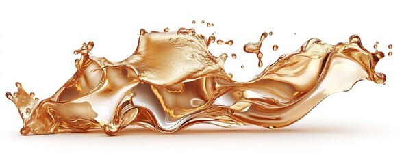 Aufkleber - Dynamic Splash of Golden Liquid against a White Background in Abstract Art : Generative AI